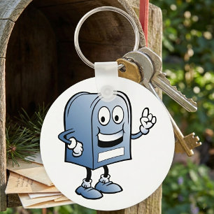 Mailbox Mascot Happy Blue Postal Character  Key Ring