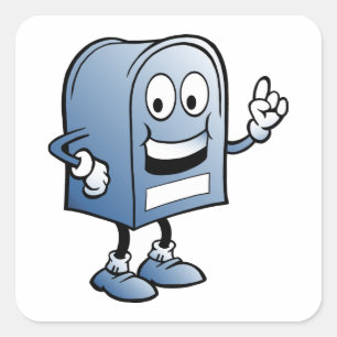Mailbox Mascot Happy Blue Postal Character Square Sticker