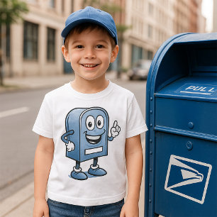 Mailbox Mascot Happy Blue Postal Character  T-Shirt