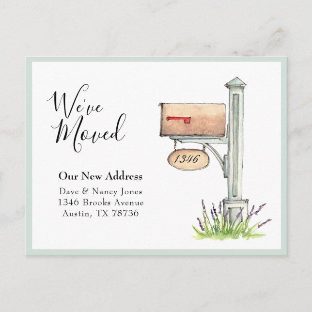 Mailbox watercolor New Home Moving Postcard (Front)