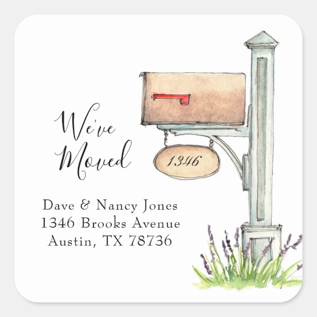 Mailbox | We've moved | New Home  Return address  Square Sticker (Front)