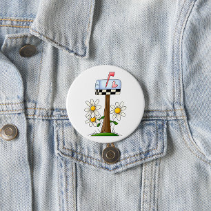 Mailbox with Daisies and Heart Flag Country Garden 7.5 Cm Round Badge