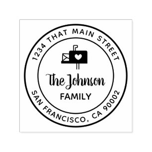 Mailbox with Heart, Return Address, Round Self-inking Stamp
