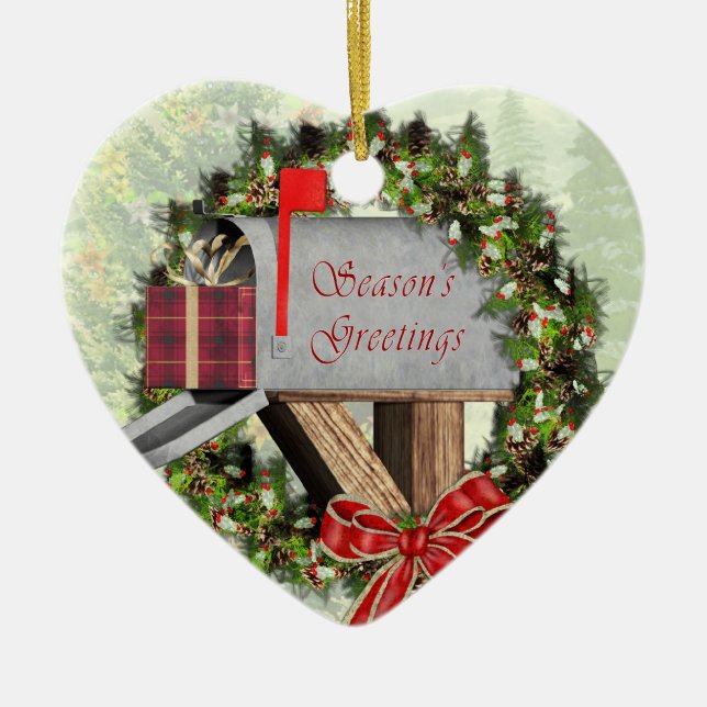 Mailbox,  Wreath and Gift  Mail Carrier Ornament (Front)