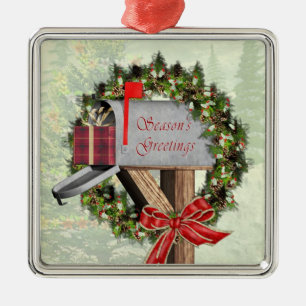 Mailbox  Wreath Gift  Mail Carrier Silver Ornament