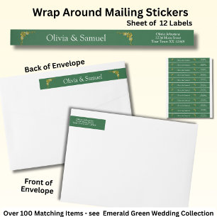 Mailing Stickers, Emerald Green & Gold Wrap Around Label