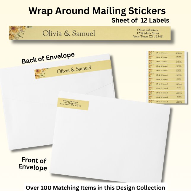 Mailing Stickers,  Yellow Gold Flowers Suite Wrap Around Label (Creator Uploaded)