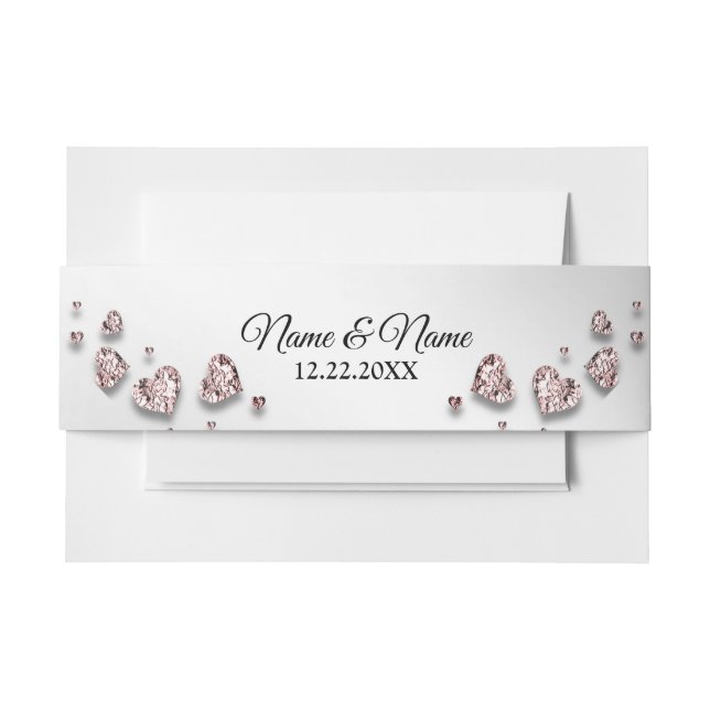 Mailing Wedding Party Pink Peach Shiny Hearts Invitation Belly Band (Front Example)