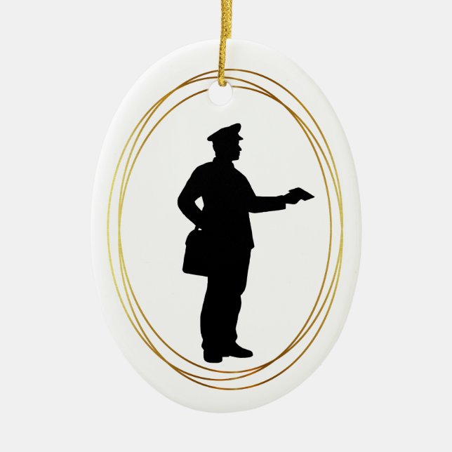 Mailman Black Silhouette Christmas Ornament (Front)