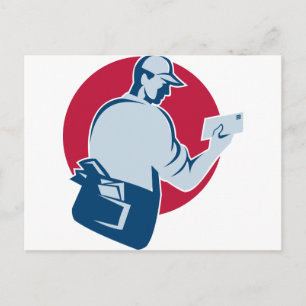 mailman postman deliver mail envelope retro postcard