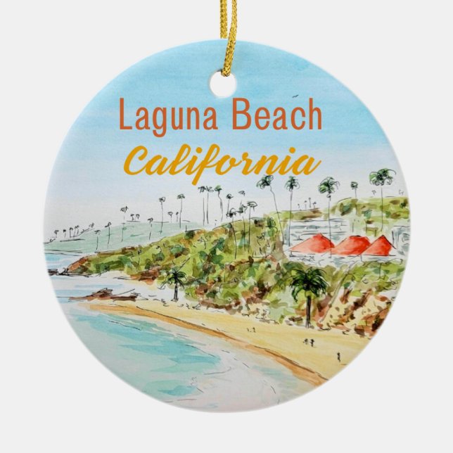 Main Beach Laguna Beach California Ceramic Tree Decoration (Front)