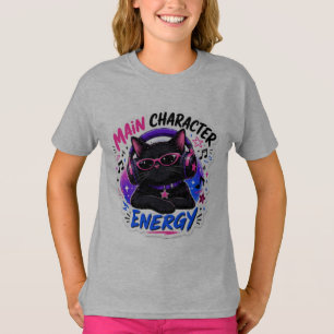 Main Character Energy Black Cat Music Lover Watch T-Shirt