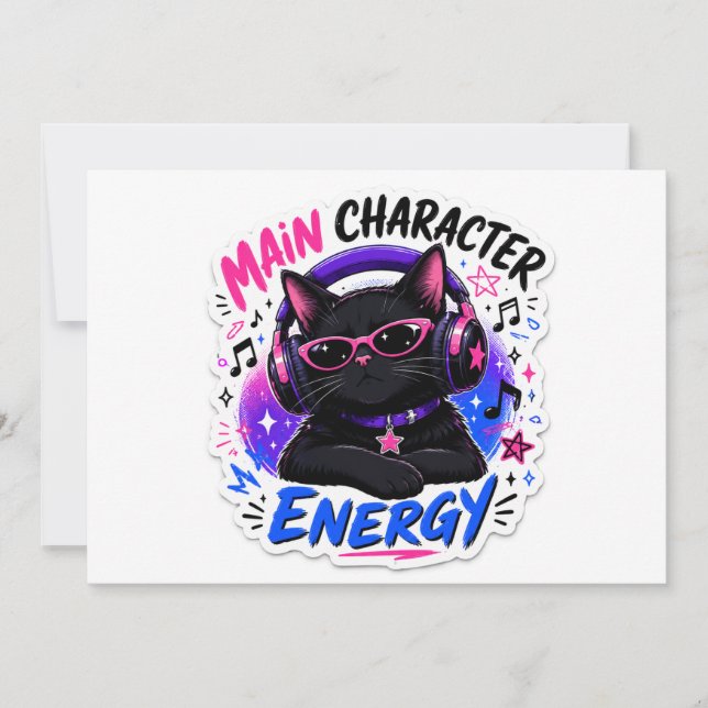 Main Character Energy Black Cat Sticker Invitation (Front)