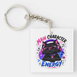 Main Character Energy Black Cat Sticker Key Ring