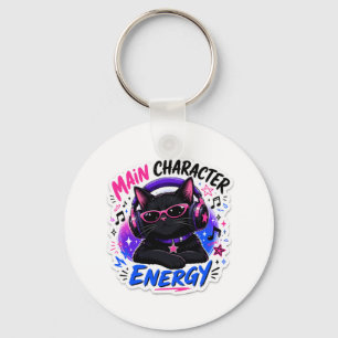 Main Character Energy Black Cat Sticker Key Ring