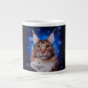 Main Coon Cat Blue Background Stars Large Coffee Mug