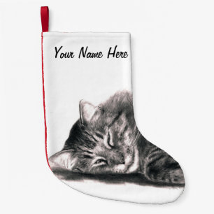 Main Coon cat sleeping drawing Small Christmas Stocking