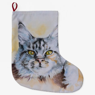 Main Coon Watercolor Christmas Stocking