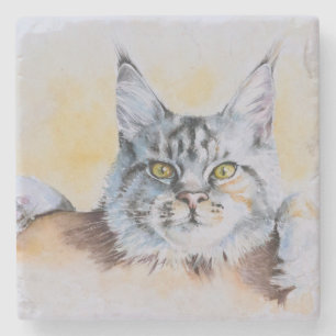 Main Coon Watercolor Stone Coaster