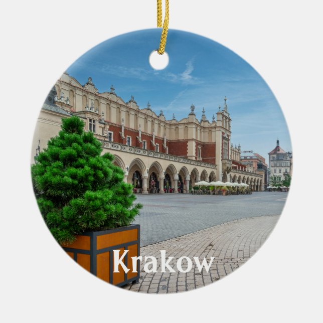 Main square in Krakow old town, Poland Ceramic Tree Decoration (Front)