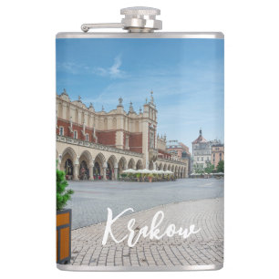 Main square in Krakow old town, Poland Hip Flask