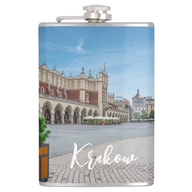 Main square in Krakow old town, Poland Hip Flask (Front)