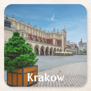 Main square in Krakow old town, Poland Square Paper Coaster