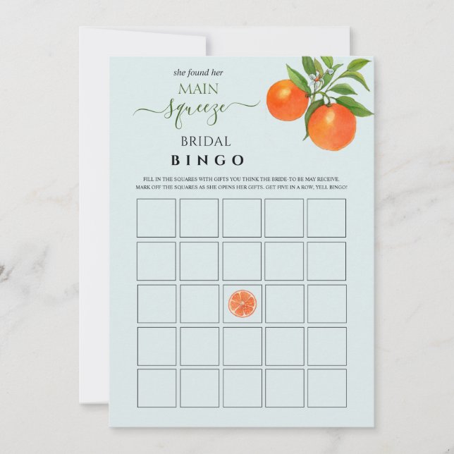 Main Squeeze Bridal Shower Bingo game  Invitation (Front)
