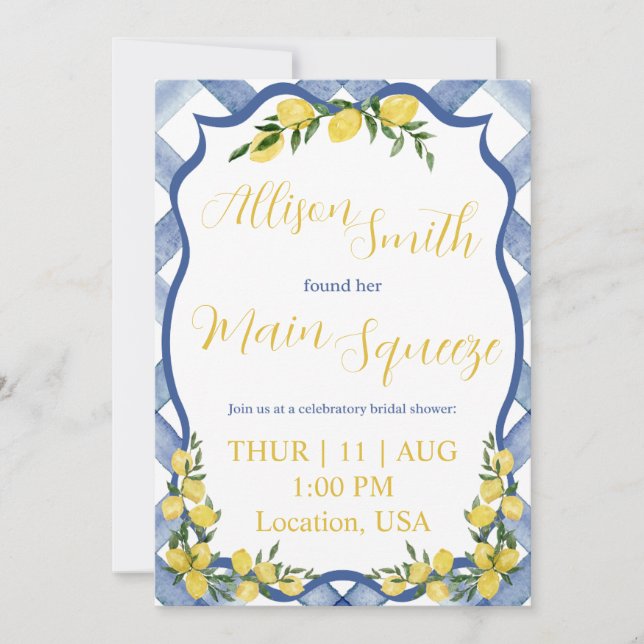 Main Squeeze Bridal Shower Invitation (Front)