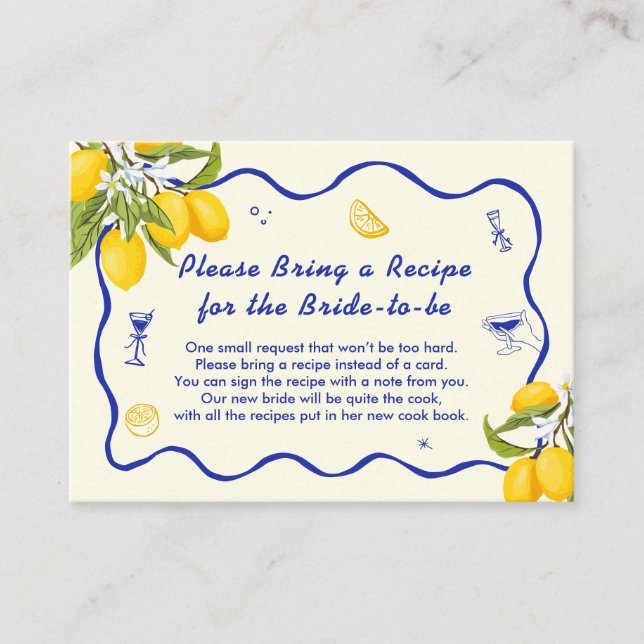 Main Squeeze Bridal Shower Recipe Request Enclosure Card (Front)