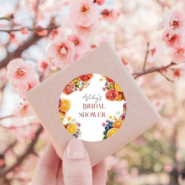 Main Squeeze Citrus Bridal Shower  Classic Round Sticker (Creator Uploaded)