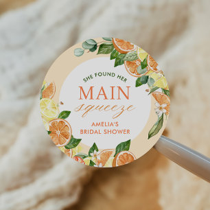 Main Squeeze Citrus Bridal Shower Classic Round Sticker