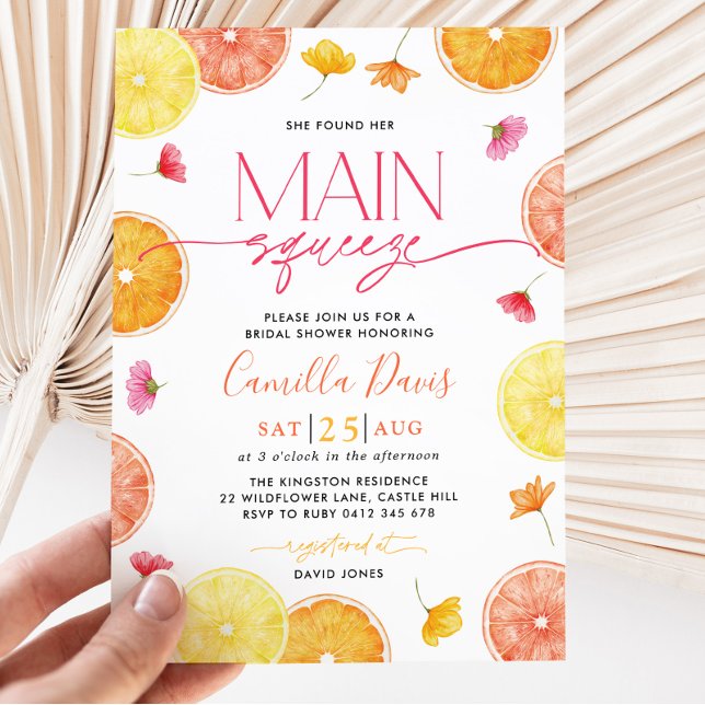 Main Squeeze Citrus Bridal Shower Lemon Bright Invitation