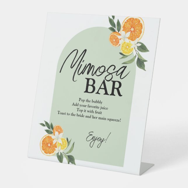 Main Squeeze Citrus Bridal Shower Mimosa Bar Pedestal Sign (Front)