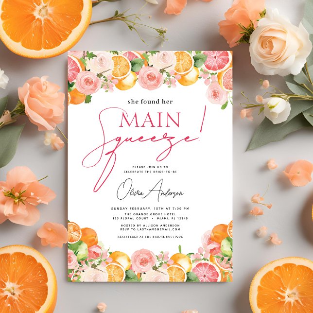 Main Squeeze Citrus Bridal Shower Orange Invitation (Creator Uploaded)
