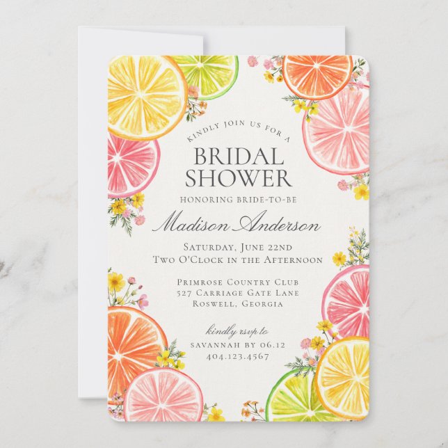 Main Squeeze Citrus Floral Orange Bridal Shower Invitation (Front)