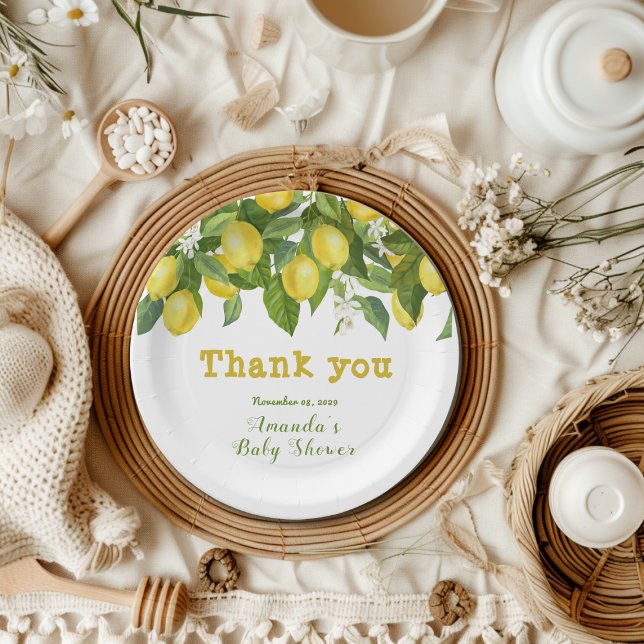 Main Squeeze Citrus Fruit Lemon Baby Shower Paper Plate (Creator Uploaded)