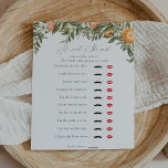 Main Squeeze Citrus He said, She said Shower Game Invitation<br><div class="desc">" He said,  she said" Bridal shower game card featuring a watercolor cascade of greenery and orange citrus fruit for a Main Squeeze themed shower.</div>