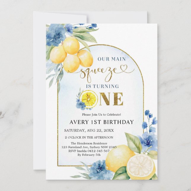 Main Squeeze Citrus Lemon Birthday Invitation (Front)