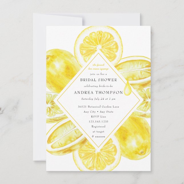 Main Squeeze | Citrus | Lemon Yellow Bridal Shower Invitation (Front)