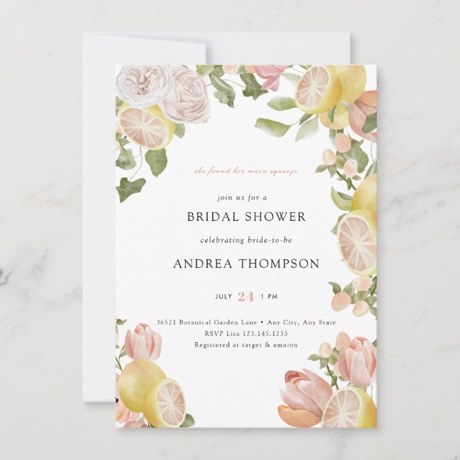 Main Squeeze | Citrus | Pink Floral Bridal Shower Invitation (Front)