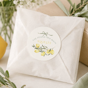 Main Squeeze Citrus Sage Green Bridal Shower Classic Round Sticker