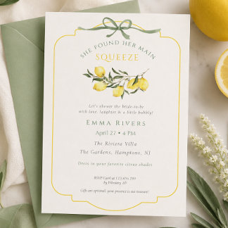 Main Squeeze Citrus Sage Green Bridal Shower Invitation