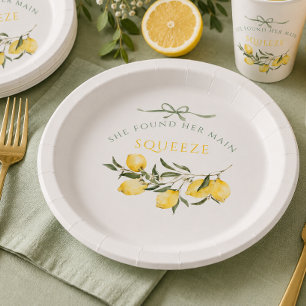 Main Squeeze Citrus Sage Green Bridal Shower Paper Plate