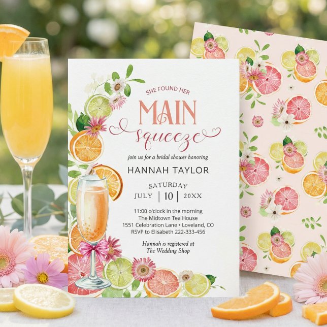 Main Squeeze Citrus Summer Bridal Shower Invitation (Creator Uploaded)