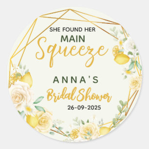 Main Squeeze Elegant Lemon Floral Bridal Shower  Classic Round Sticker