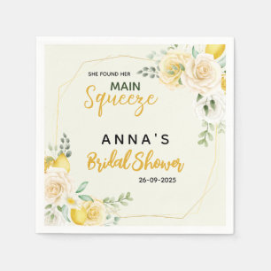 Main Squeeze Elegant Lemon Floral Bridal Shower  Napkin