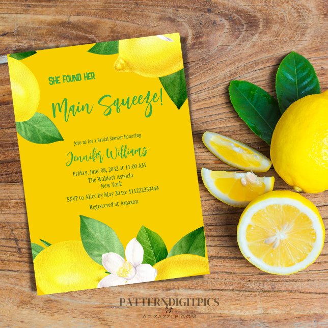 Main Squeeze Elegant Lemon Yellow Citrus Shower  Invitation (Creator Uploaded)