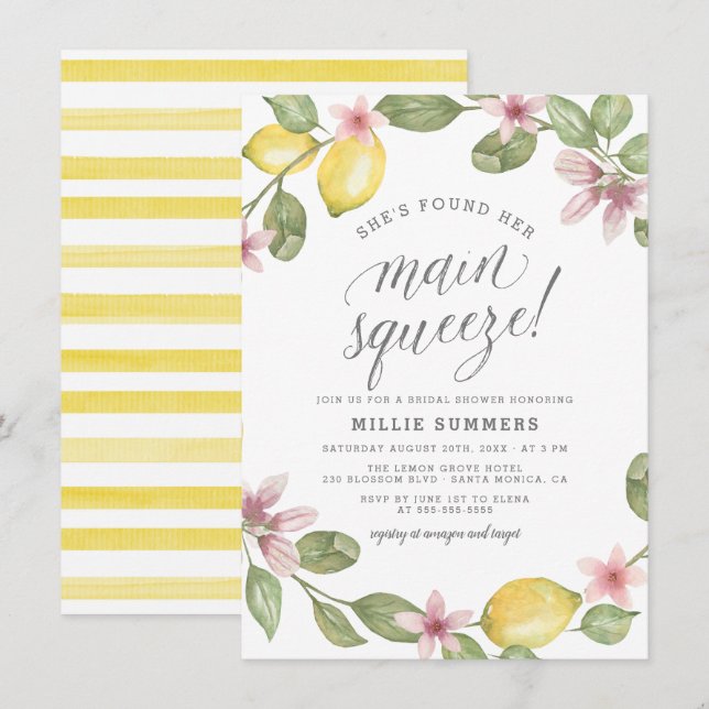 Main Squeeze Floral Lemon Wreath Bridal Shower Invitation (Front/Back)