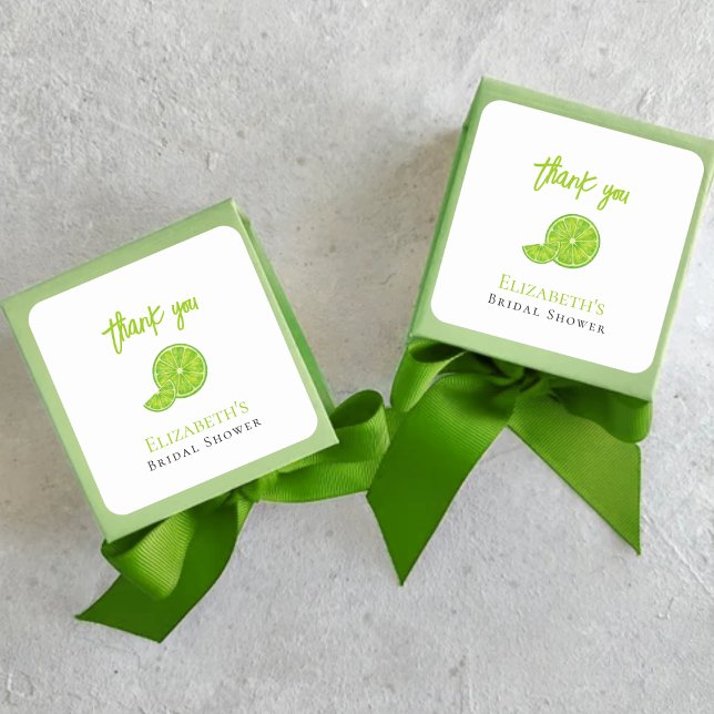 Main Squeeze Green Lime Bridal Shower Favour Thank Square Sticker (Creator Uploaded)